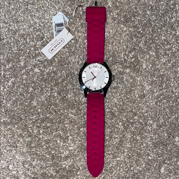 NWT! Woman’s Coach Silver and Pink Silicone Women's Watch, 40.0 mm - Picture 4 of 12